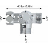Solid Brass 3-way valve, 3-way diverter valve, 3-way shower valve, G1/2" T-adapter valve, for shower, hand shower and diverter shower, Silver Finish