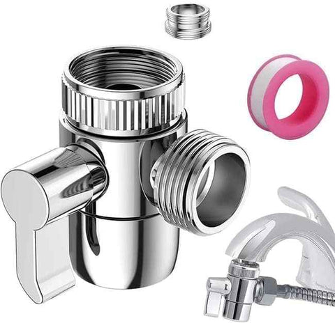 Faucet Adapter with Distributor- 3-Way Switch with M22/M24 Thread/G1/2" Threads for Kitchen Faucet & Hand Shower, solid brass material, Chrome Finish