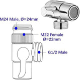Faucet Adapter with Distributor- 3-Way Switch with M22/M24 Thread/G1/2" Threads for Kitchen Faucet & Hand Shower, solid brass material, Chrome Finish