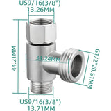 3-way 3/8" and 1/2" 3-way adapter Tee connector Stainless steel 3/8" water pipe T-connector, G1/2 Thread, Brushed Nickel Finish
