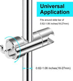 Hand Shower Holder for 16-27 mm Shower Rod Fit Rail, Adjustable Replacement Shower Holder, 360 Degree Rotation, with 2 Hooks, Chrome Finish
