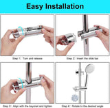 Hand Shower Holder for 16-27 mm Shower Rod Fit Rail, Adjustable Replacement Shower Holder, 360 Degree Rotation, with 2 Hooks, Chrome Finish
