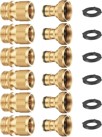 Garden Hose Quick Connector Set Solid Brass No Leak 3/4 Inch Thread Water Fitting for Garden Irrigation 6 Pack