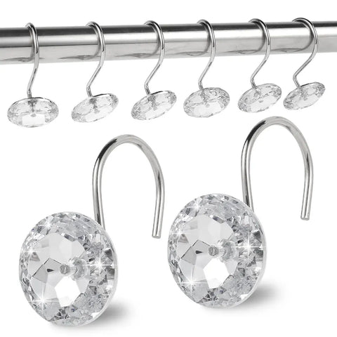 12 Pcs Shower Curtain Hooks Acrylic Crystal Diamond Decorative Rustproof Rings for Bathroom Rods White, Daily Comfort Use In Australia - Darrahopens