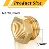 Brass Garden Hose Adapter, G 1/2 BSP Female to 3/4 GHT Male Threaded Connector for Garden Hose, 2 Pack, Brass Construction