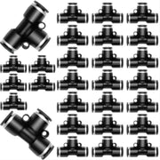 28 Pieces 1/4 Push to Connect Pneumatic Tee Union Fittings, Plastic T Shaped Quick Connect Air Hose Fittings for Air Line, Black 1/4 Inch OD In Australia - Darrahopens