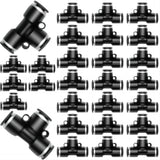 28 Pieces 1/4 Push to Connect Pneumatic Tee Union Fittings, Plastic T Shaped Quick Connect Air Hose Fittings for Air Line, Black 1/4 Inch OD In Australia - Darrahopens