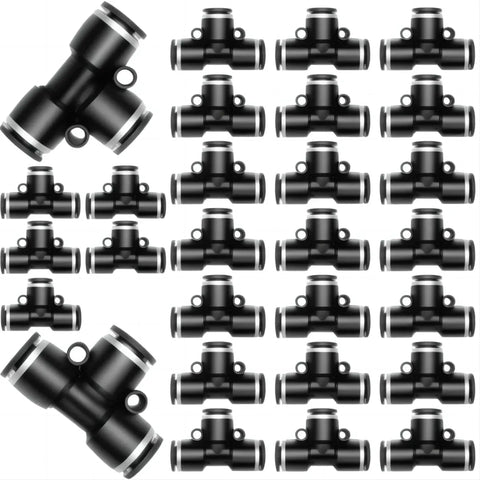 28 Pieces 1/4 Push to Connect Pneumatic Tee Union Fittings, Plastic T Shaped Quick Connect Air Hose Fittings for Air Line, Black 1/4 Inch OD In Australia - Darrahopens