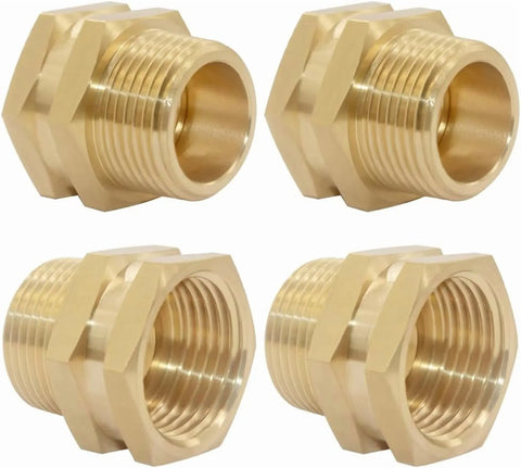Brass Pipe Fittings Adapter, 3/4 Inch Female GHT to Male NPT Thread for Garden Hose and Plumbing, 4 Pack, Brass Construction