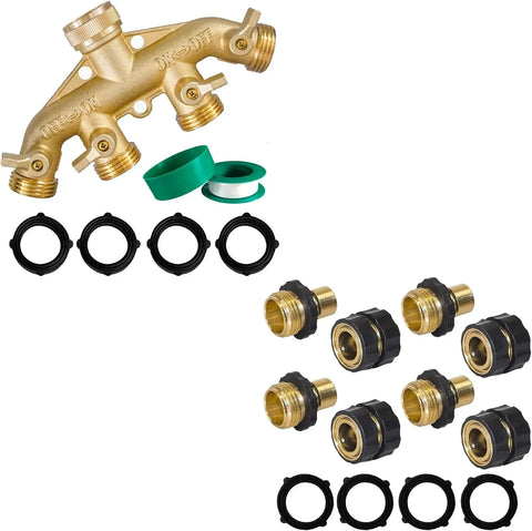 Brass Garden Hose 4 Way Splitter Bundle, Heavy Duty Aluminum Quick Connect Fittings for Yard and Garden Use, Aluminum Construction In Australia - Darrahopens