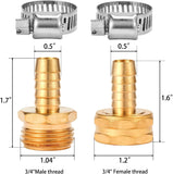 Garden Hose Repair Mender Kit Brass 1/2 Inch Fittings with Stainless Clamps for Hose Repair 3 Set, Brass Construction