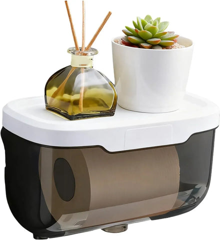 Enclosed Toilet Paper Holder with Cover, Wall Mounted Clear Plastic Waterproof Toilet Roll Protector for Cat Owners, Black In Australia - Darrahopens