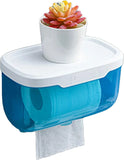 Enclosed Toilet Paper Holder with Cover, Wall Mounted Clear Plastic Roll Protector for Cats, Bathroom Organizer, Blue