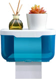 Enclosed Toilet Paper Holder with Cover, Wall Mounted Clear Plastic Roll Protector for Cats, Bathroom Organizer, Blue