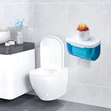 Enclosed Toilet Paper Holder with Cover, Wall Mounted Clear Plastic Roll Protector for Cats, Bathroom Organizer, Blue
