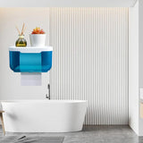 Enclosed Toilet Paper Holder with Cover, Wall Mounted Clear Plastic Roll Protector for Cats, Bathroom Organizer, Blue