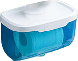 Enclosed Toilet Paper Holder with Cover, Wall Mounted Clear Plastic Roll Protector for Cats, Bathroom Organizer, Blue