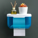Enclosed Toilet Paper Holder with Cover, Wall Mounted Clear Plastic Roll Protector for Cats, Bathroom Organizer, Blue