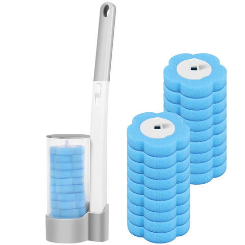 Disposable Toilet Brush Set with 24 Replacement Refills, Marine Scented Sponges, Wall Mounted Bowl Cleaner for Bathroom, Extended Handle In Australia - Darrahopens
