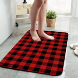 1 Piece Buffalo Plaid Bathroom Rug, Non-Slip Quick Dry Bath Mat for Tub, Shower, Floor and Indoor Outdoor Use, Red and Black