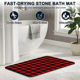 1 Piece Buffalo Plaid Bathroom Rug, Non-Slip Quick Dry Bath Mat for Tub, Shower, Floor and Indoor Outdoor Use, Red and Black