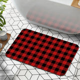 1 Piece Buffalo Plaid Bathroom Rug, Non-Slip Quick Dry Bath Mat for Tub, Shower, Floor and Indoor Outdoor Use, Red and Black