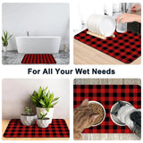 1 Piece Buffalo Plaid Bathroom Rug, Non-Slip Quick Dry Bath Mat for Tub, Shower, Floor and Indoor Outdoor Use, Red and Black