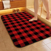 1 Piece Buffalo Plaid Bathroom Rug, Non-Slip Quick Dry Bath Mat for Tub, Shower, Floor and Indoor Outdoor Use, Red and Black