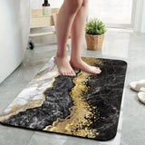 1 Piece Marble Bathroom Rug, Non-Slip Quick Dry Bath Mat for Tub, Shower, Floor and Indoor Outdoor Use, Black and Gold