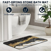 1 Piece Marble Bathroom Rug, Non-Slip Quick Dry Bath Mat for Tub, Shower, Floor and Indoor Outdoor Use, Black and Gold