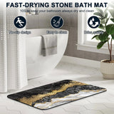1 Piece Marble Bathroom Rug, Non-Slip Quick Dry Bath Mat for Tub, Shower, Floor and Indoor Outdoor Use, Black and Gold