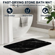 1 Piece Marble Texture Bathroom Rug, Non-Slip Quick Dry Bath Mat for Tub, Shower, Floor and Indoor Outdoor Use, Black