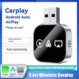 3-in-1 Wireless CarPlay Adapter Smart CarPlay AirPlay Android Auto USB Dongle Wired CarPlay to Wireless, Metal material, Black/Silver Color Options In Australia - Darrahopens