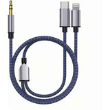 Braided Nylon USB C & Lightning to 3.5mm Jack Audio Adapter Aux Cable, wireless audio upgrade, vehicle stereo use In Australia - Darrahopens