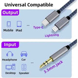 Braided Nylon USB C & Lightning to 3.5mm Jack Audio Adapter Aux Cable, wireless audio upgrade, vehicle stereo use In Australia - Darrahopens