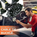 Nylon Universal Cable Tie Buckle, 10-100 pin and button cable ties self-locking 100 pcs, automotive replacement use, Black Color