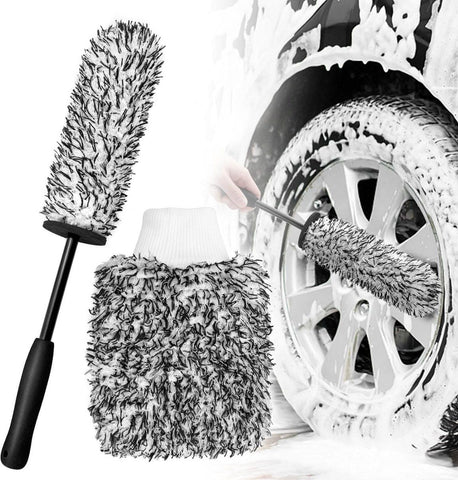 Rim Brush - Car Wheel Brush with Car Wash Mitt - Microfiber Rim Brush - Tire Brush - Wheel Brush - Rim Cleaner