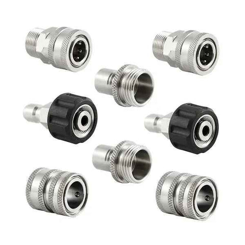 Stainless Steel Pressure Washer Quick Connect Kit, m22 14mm To 3/8in Quick Connect, 3/4in To 1/2in Qu, Stainless Steel + Brass material, Silver Color In Australia - Darrahopens