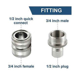 Stainless Steel Pressure Washer Quick Connect Kit, m22 14mm To 3/8in Quick Connect, 3/4in To 1/2in Qu, Stainless Steel + Brass material, Silver Color In Australia - Darrahopens