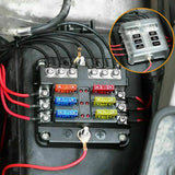 6 Way Waterproof Fuse Block with LED Indicator and Negative Bus, 12V 24V Marine Fuse Box for Car and Boat, Waterproof Design