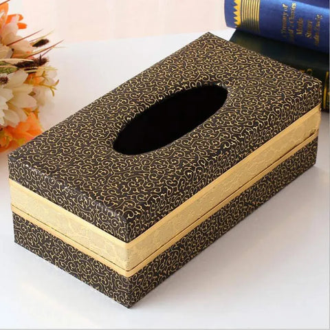 Leather Tissue Box Holder Waterproof Rectangular Tissue Box Cover for Home Office and Car Decor Black Gold, Waterproof Design In Australia - Darrahopens