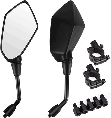 Universal Motorcycle Rearview Side Mirrors, Wide View Durable Replacement Mirror Set for Motorbike Scooter, Black