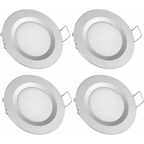 4 Pack LED Recessed Spotlight 12V 3W 6400K Cool White, 58-65mm Hole Ceiling Light for Motorhome Boat Caravan, Silver Finish