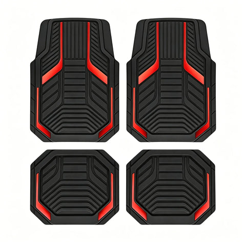 Heavy-Duty Rubber Floor Mats, Aluminum Film Car Mats Set, Front and Rear Car Mats with Anti-Slip Backing, All-Weather Protection, Red In Australia - Darrahopens