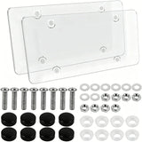 2 Pieces Clear License Plate Covers Flat Vehicle Tag Frame Protector with Screws and Caps Universal for Sedan, SUV, RV, 12.2 x 6.3 Inches, Transparent