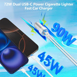 90W Dual PD USB-C Car Charger, Cigarette Lighter Fast Charger with Type-C Cable for iPhone 16 Pro and 16 Pro Max