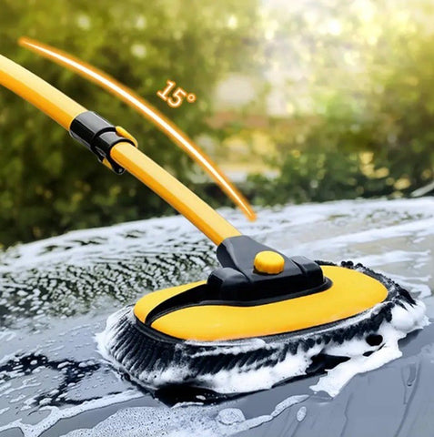 Telescopic Car Wash Brush with 15 Degree Curved Head, Rotating Microfiber Pad and Extendable Handle for Cars, RVs and Boats