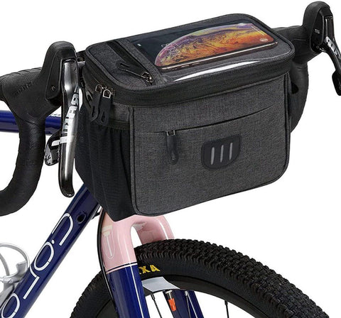 Waterproof Bicycle Handlebar Bag with Phone Holder, 6 L Detachable Pannier and Adjustable Velcro Straps for Daily Cycling, Black