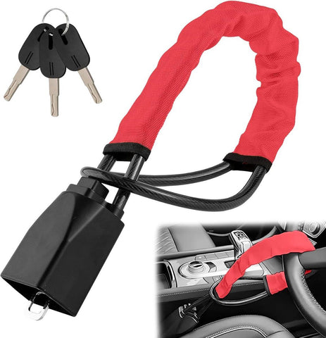 Car steering wheel lock for seat belts, Robust universal steering wheel lock, visibility car lock, Theft protection, 3 keys red, 72 cm In Australia - Darrahopens
