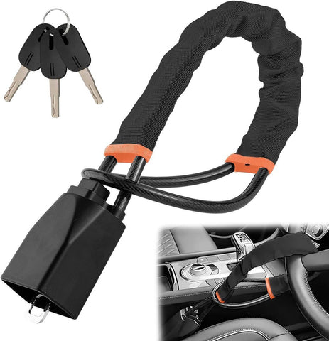Car steering wheel lock for seat belts, Robust universal steering wheel lock, visibility car lock, Theft protection, 3 keys black, 72 cm In Australia - Darrahopens